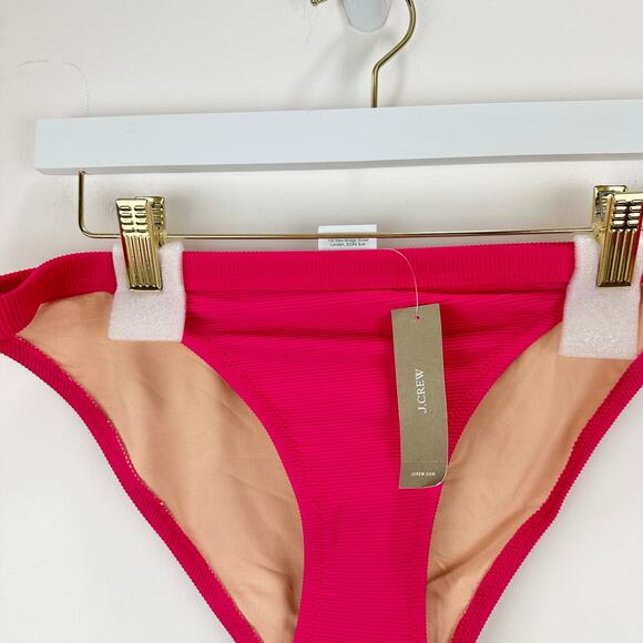 J.Crew Ribbed Trim Hipster Full Coverage Bikini Bottom Pink Beach Resort M NWT - Picture 3 of 10